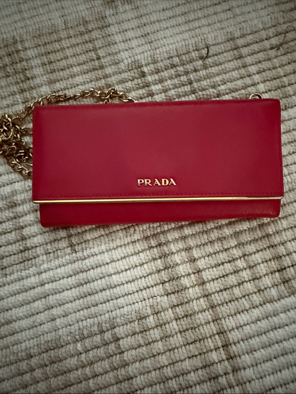 Prada Red Leather Crossbody with Gold Chain